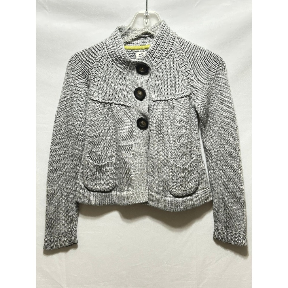 Mini Boden Girl 7-8 Years Cotton Cashmere Angora Gray Sweater Large Bwn Buttons